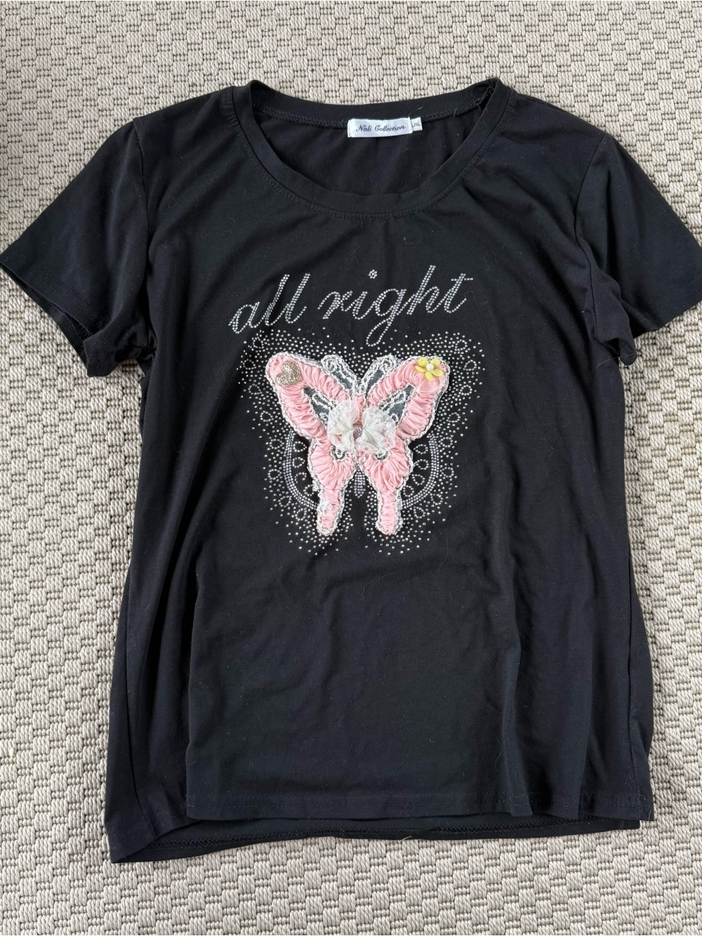 Nali Collection y2k all right rhinestone butterfly tee tshirt